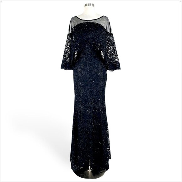 Mac Duggal Beaded Lace Cape Mermaid Train Evening Formal Dress Gown NWT New 6 - Picture 6 of 10